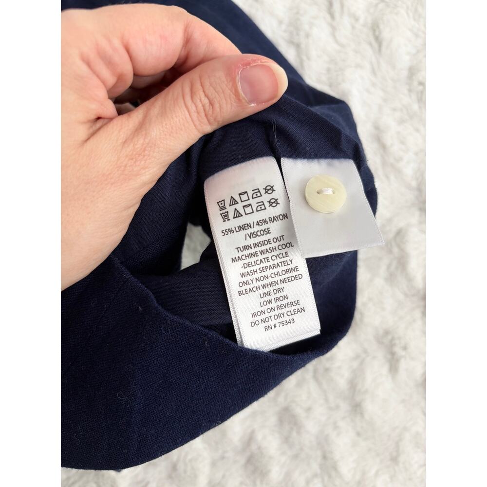 NEW Christian Siriano Navy Linen Button Front V-neck Classic Cropped Vest 8 - Picture 5 of 6